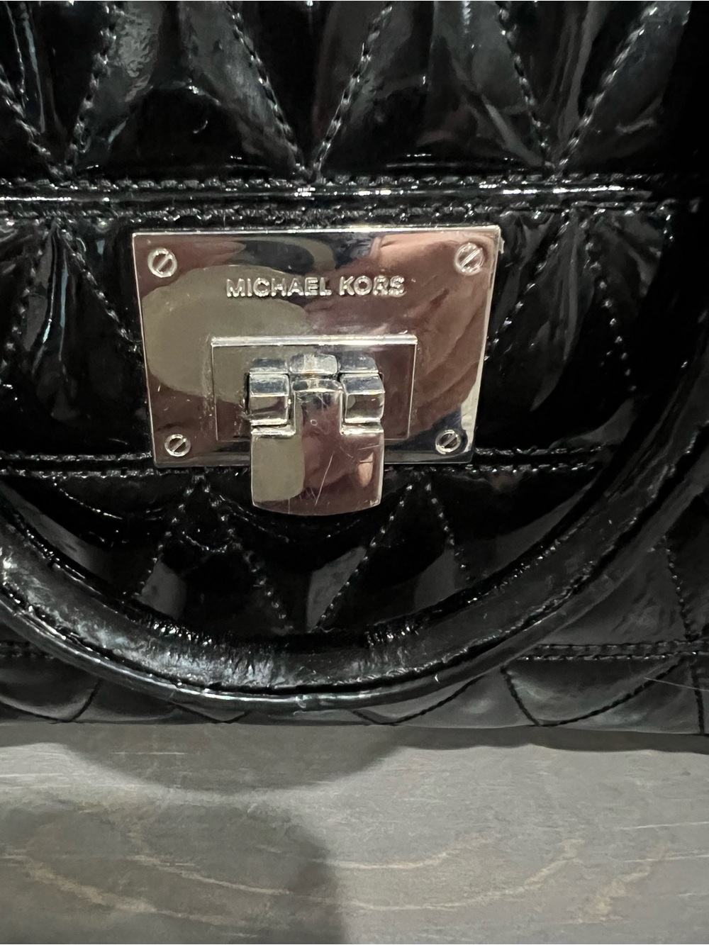 Michael Kors Black Quilted Patent Satchel with Turn-Lock - Picture 4 of 9